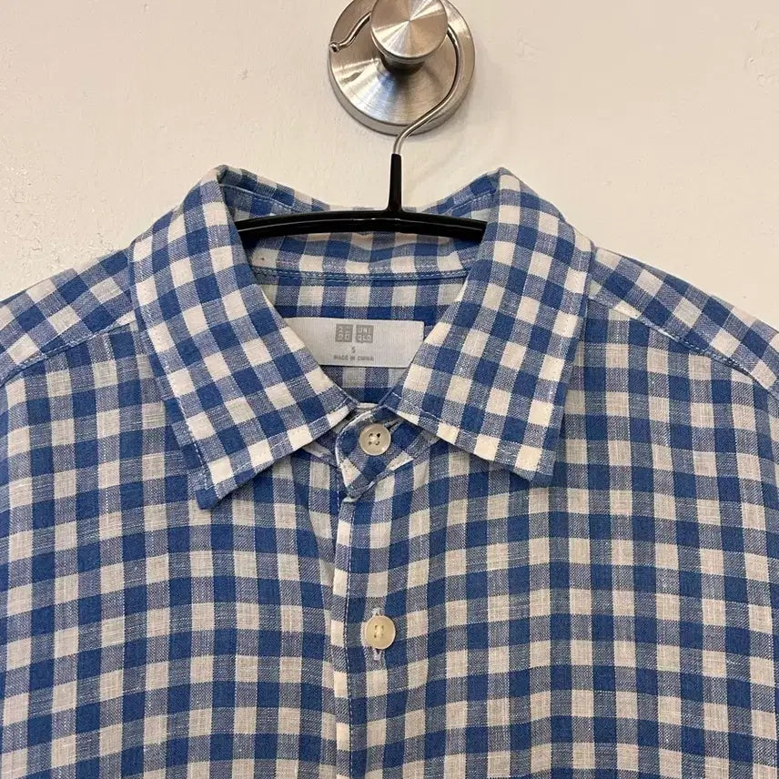 [BUNJANG] Uniqlo Blue Linen Check Shirt (S) / 유니클로 블루 린넨 체크 셔츠 s