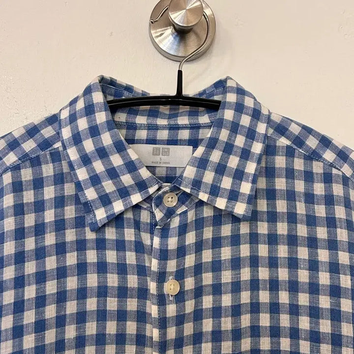 [BUNJANG] Uniqlo Blue Linen Check Shirt (S) / 유니클로 블루 린넨 체크 셔츠 s