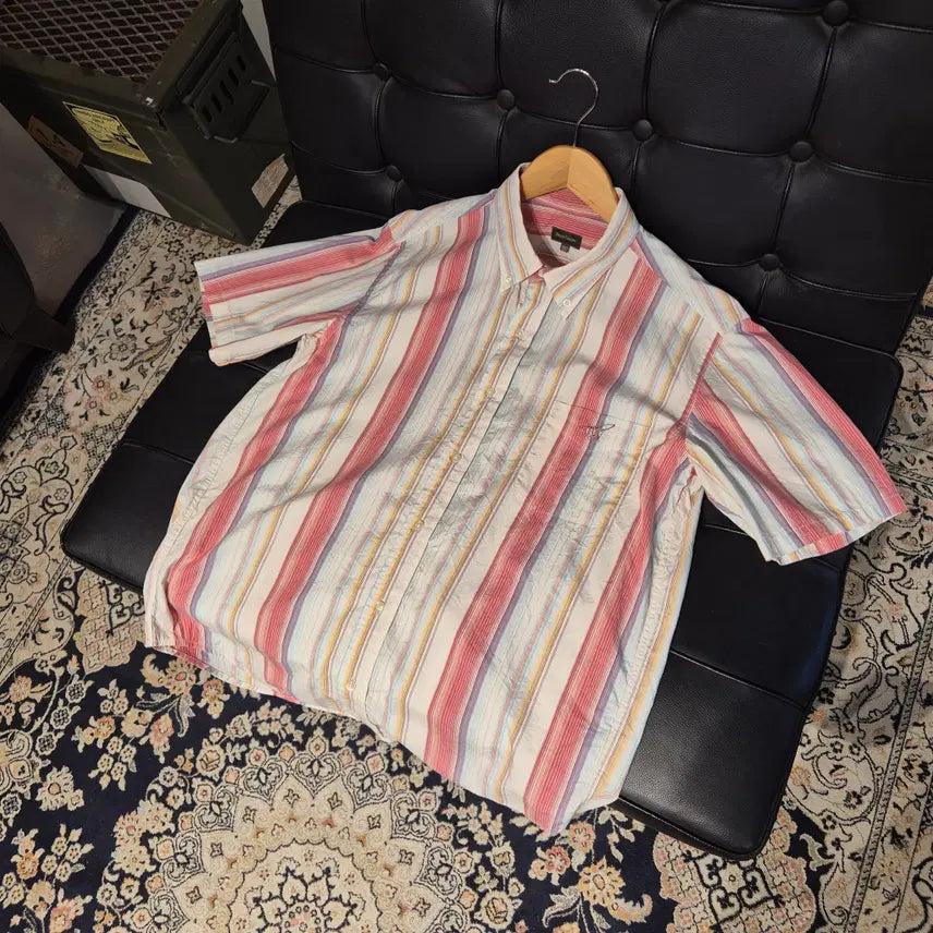 [BUNJANG] Henry Cotton Stripe Short Sleeve Shirt / 헨리코튼 스트라이프 반팔 셔츠 100 (번676