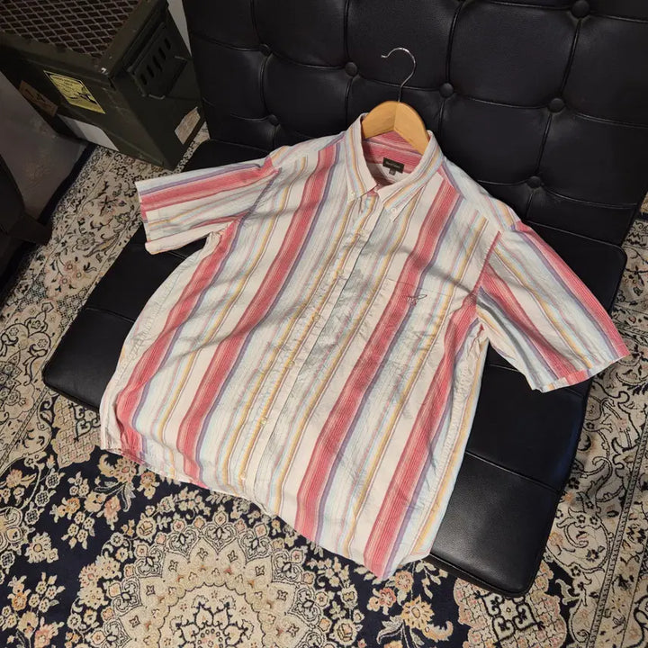 [BUNJANG] Henry Cotton Stripe Short Sleeve Shirt / 헨리코튼 스트라이프 반팔 셔츠 100 (번676
