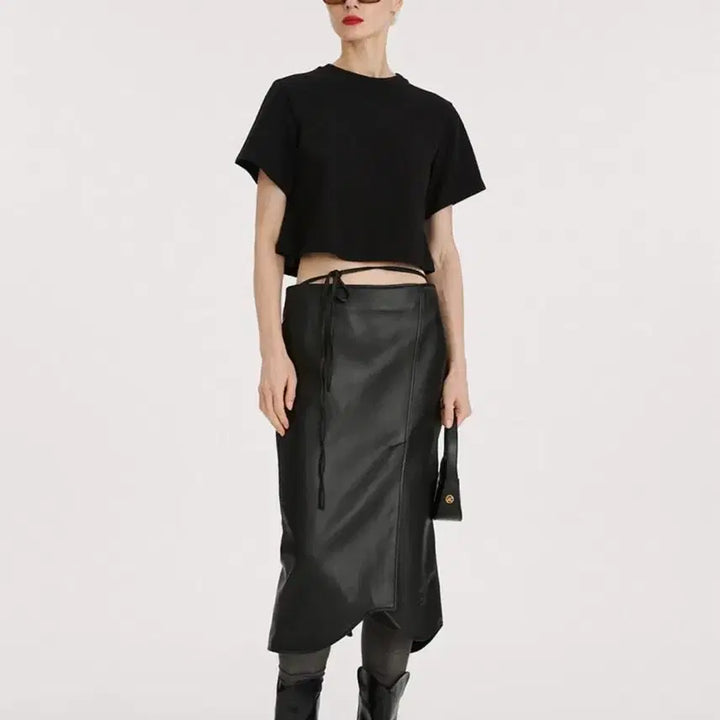 [BUNJANG] Recto Leather Signature Detail Skirt / 렉토 레더 시그니처 디테일 스커트