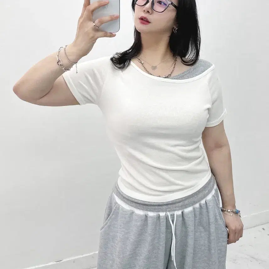 [BUNJANG] Layered Short Sleeve T-Shirt (3 Colors, Plus Size Available) / 새상품 레이어드 반팔 티셔츠 3컬러 빅사이즈 가능 55-77