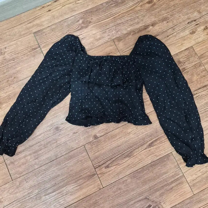 [BUNJANG] Black Polka Dot Long Sleeve Blouse / 블랙 땡땡이 긴팔 블라우스