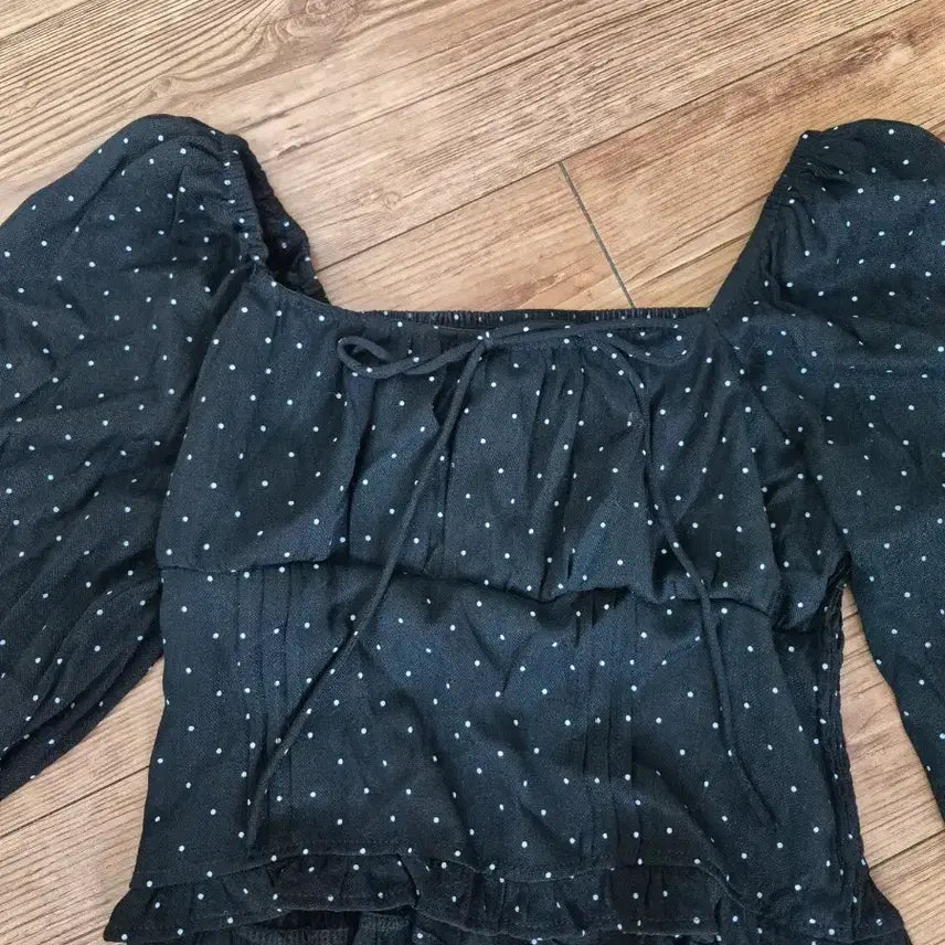 [BUNJANG] Black Polka Dot Long Sleeve Blouse / 블랙 땡땡이 긴팔 블라우스