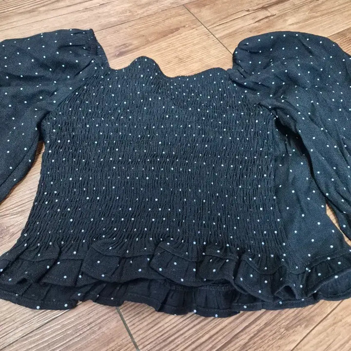 [BUNJANG] Black Polka Dot Long Sleeve Blouse / 블랙 땡땡이 긴팔 블라우스