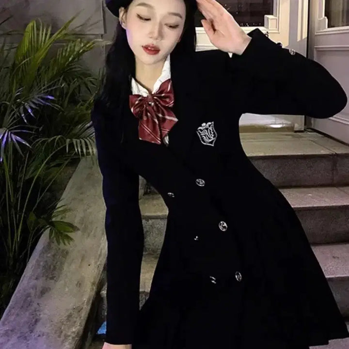 [BUNJANG] British School Uniform Style Coat, Bow Tie, and Beret Set / (인기)프레피룩 영국교복 정장 코트 하이틴 졸사 컨셉 하객 제복
