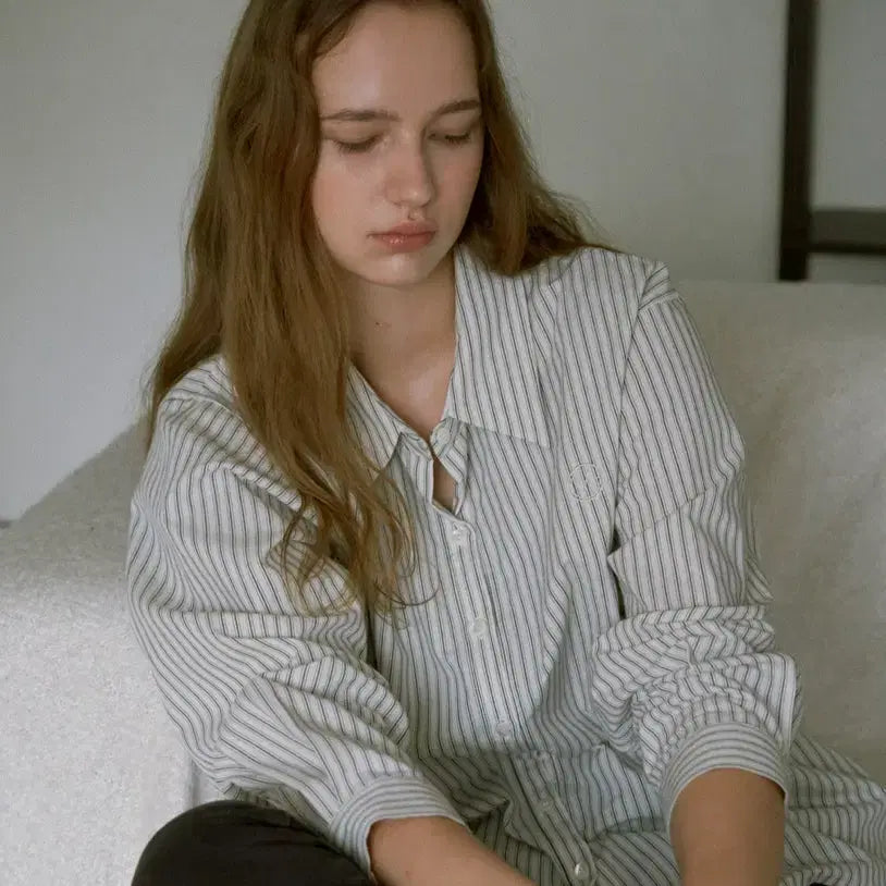 [BUNJANG] URAGO Striped Cotton Shirt Ivory One Size / 유라고 스트라이프 셔츠