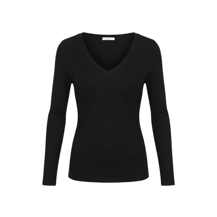 [BUNJANG] Black Ribbed V-Neck Long-Sleeve T-Shirt / 여성55 / 데일리 블랙 골지 브이넥 긴팔티BK 37-151