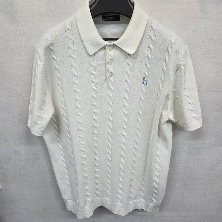 [BUNJANG] Hazzys Blue Iconic Cable Knit Short Sleeve Polo Shirt 110 / 헤지스 블루 아이코닉 꽈배기 케이블 니트 카라반팔 110