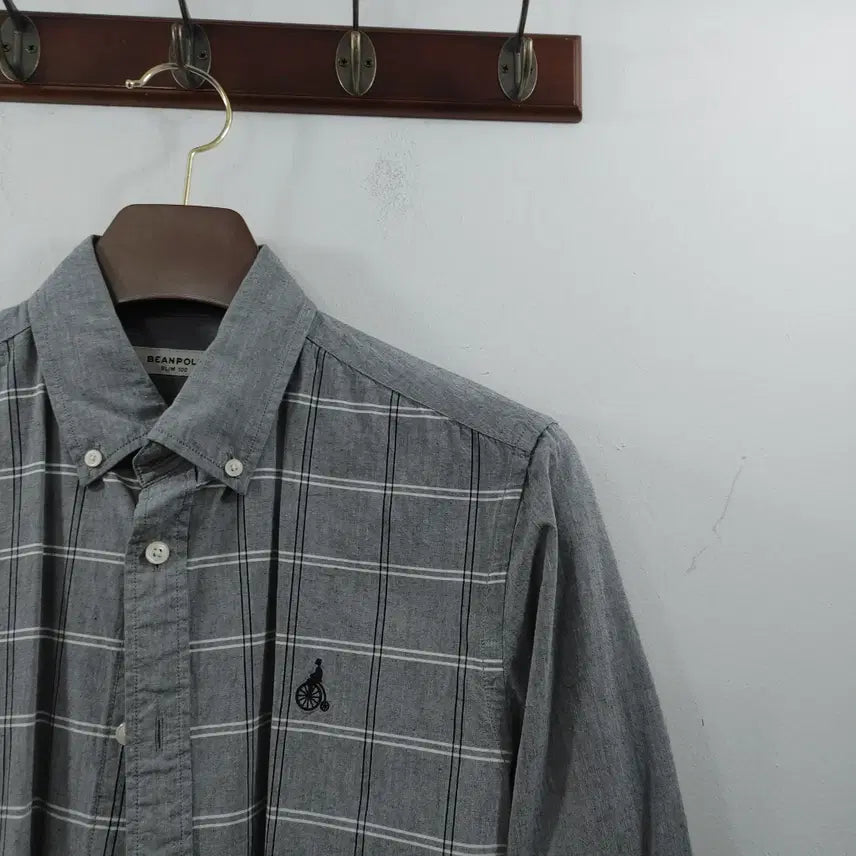 [SOLD OUT] L 빈폴 남성 그레이 체크 간절기 긴팔 셔츠 남방
