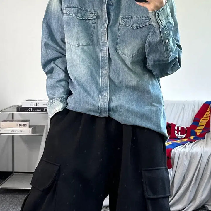 [BUNJANG] Tommy Hilfiger Washed Denim Shirt XL / 타미 힐피거 워싱 데님 셔츠 XL