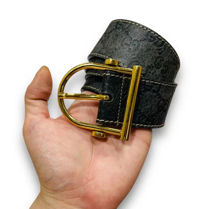 [BUNJANG] Gucci Monogram Leather Belt Gray / Gucci Monogram belt in gray leather