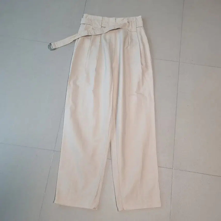 [BUNJANG] ORR Beige Belt Cotton Wide Pants M / 오르 베이지 벨트 코튼 와이드 팬츠 M