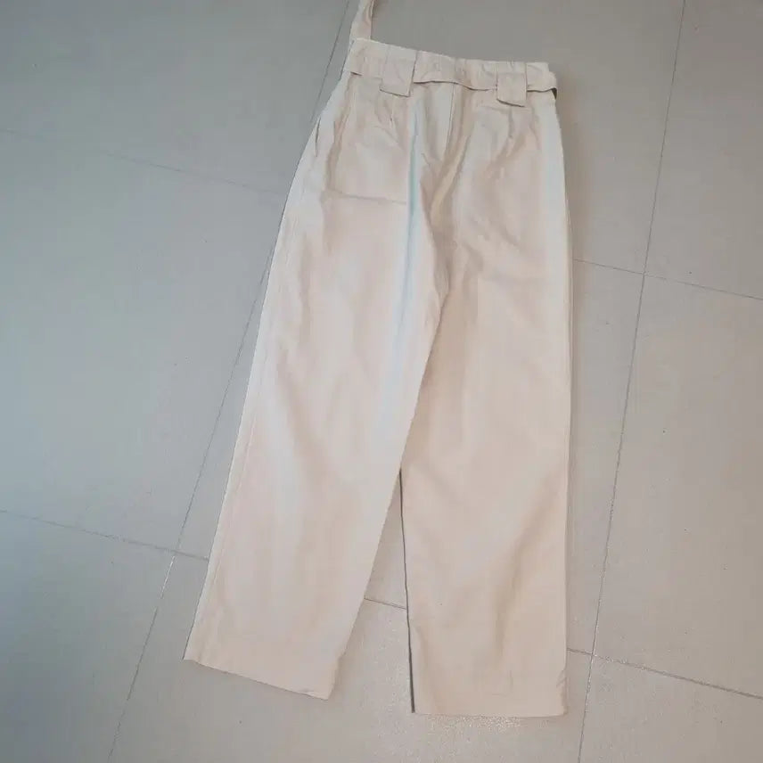 [BUNJANG] ORR Beige Belt Cotton Wide Pants M / 오르 베이지 벨트 코튼 와이드 팬츠 M