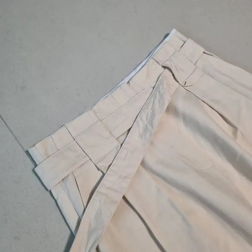 [BUNJANG] ORR Beige Belt Cotton Wide Pants M / 오르 베이지 벨트 코튼 와이드 팬츠 M