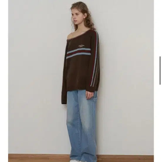 [BUNJANG] Somewhere Better Line Small Logo Stripe Knit Brown / 썸웨어버터 line small logo stripe knit 브라운