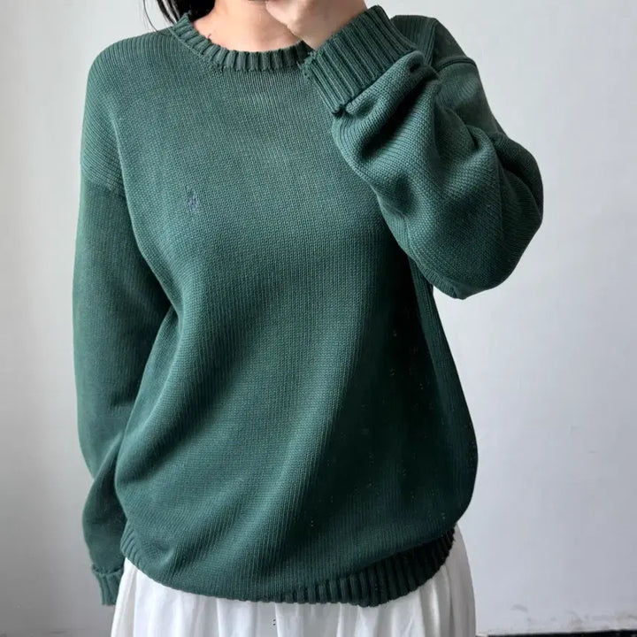 [BUNJANG] Polo Ralph Lauren Green Cotton Knit Sweater / [L] 폴로 랄프로렌 그린 코튼 니트