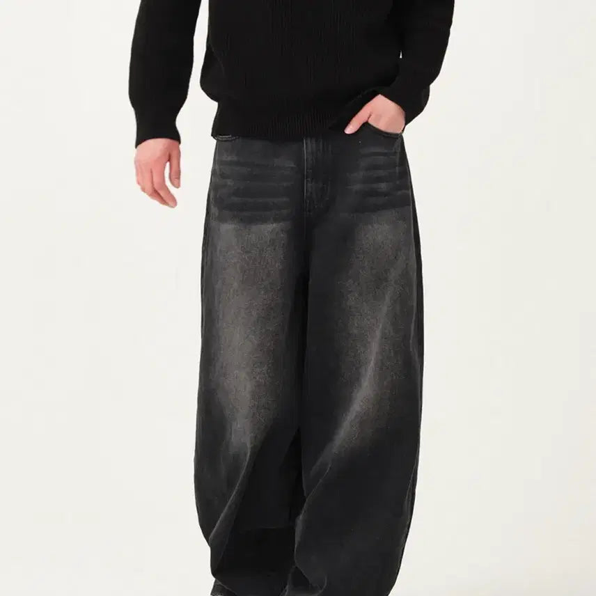 [BUNJANG] ARCISH Wide Big Balloon Oversized Denim Pants - Black / [아크시] 와이드 빅 벌룬 오버핏 데님 팬츠-블랙