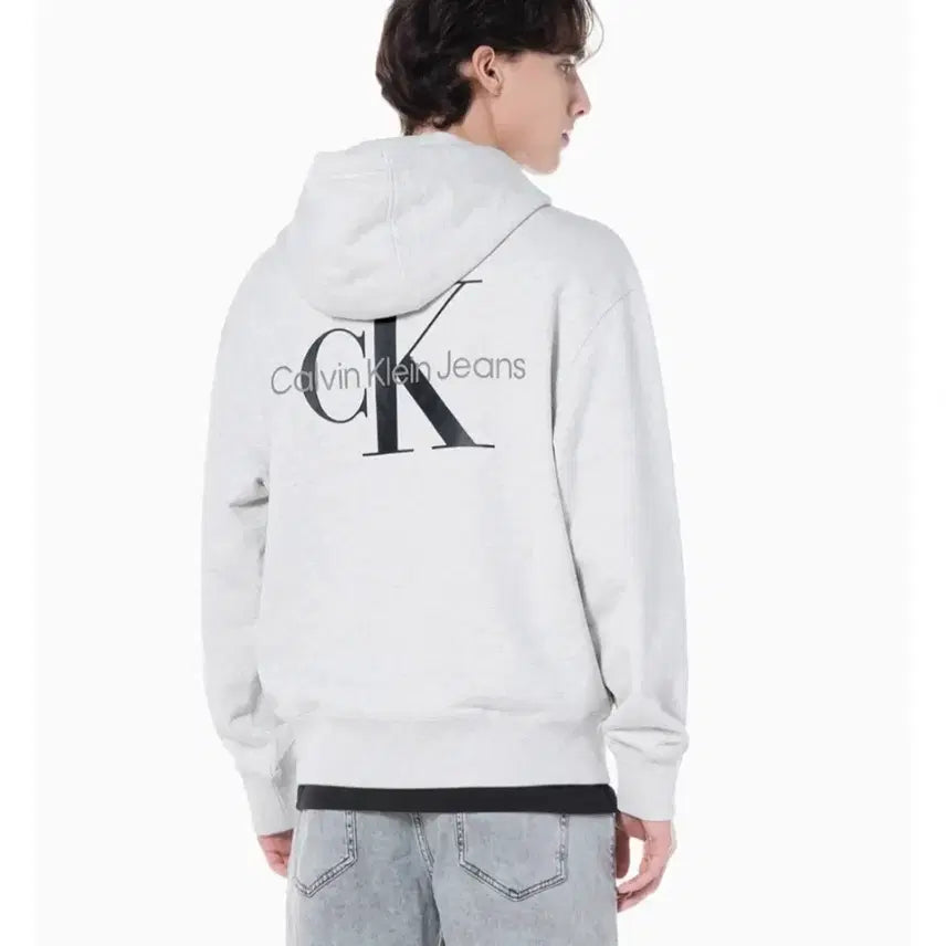 [BUNJANG] Calvin Klein Jeans Monogram Back Logo Hoodie Light Grey / 캘빈클라인 진 모노그램 백 로고 후드티 새상품
