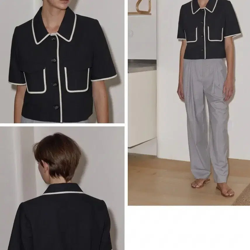 [BUNJANG] ENOR Line Contrast Crop Jacket / 엔오르 크롭 자켓 (LINE CONTRAST CROP JACKET)