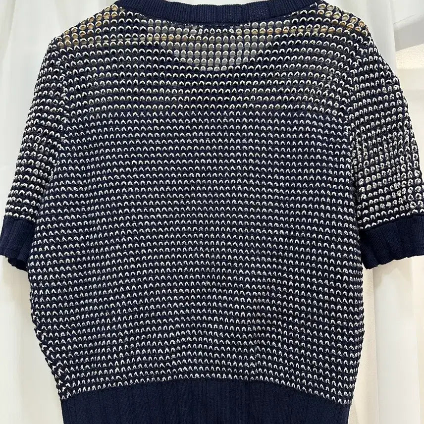 [BUNJANG] SJSJ Navy Pattern Short-Sleeve Knit Cardigan / SJSJ 네이비 패턴 반팔 니트 가디건 F