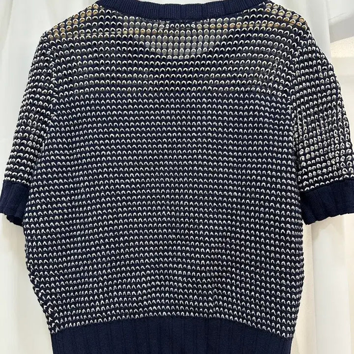 [BUNJANG] SJSJ Navy Pattern Short-Sleeve Knit Cardigan / SJSJ 네이비 패턴 반팔 니트 가디건 F