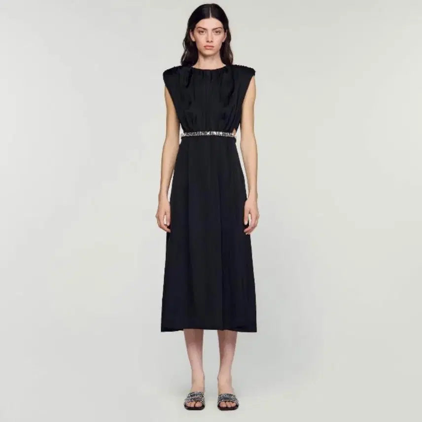 [BUNJANG] Sandro Crystal Embellished Satin Long Dress / SANDRO 산드로 신상 크리스탈 새틴 롱 원피스 55