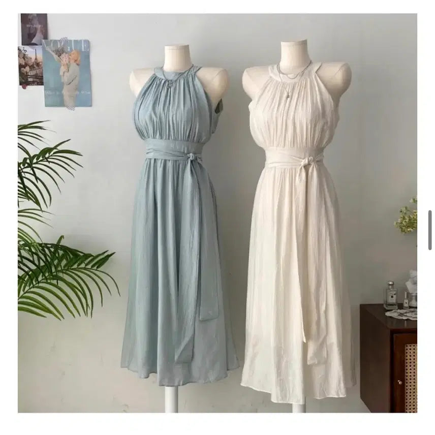 [BUNJANG] Halterneck Long Dress - Ivory / 홀터넥 롱 원피스 아이보리 휴양지 뒷트임 원피스