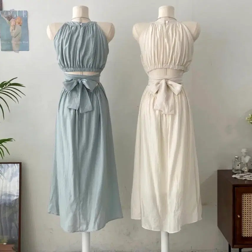 [BUNJANG] Halterneck Long Dress - Ivory / 홀터넥 롱 원피스 아이보리 휴양지 뒷트임 원피스