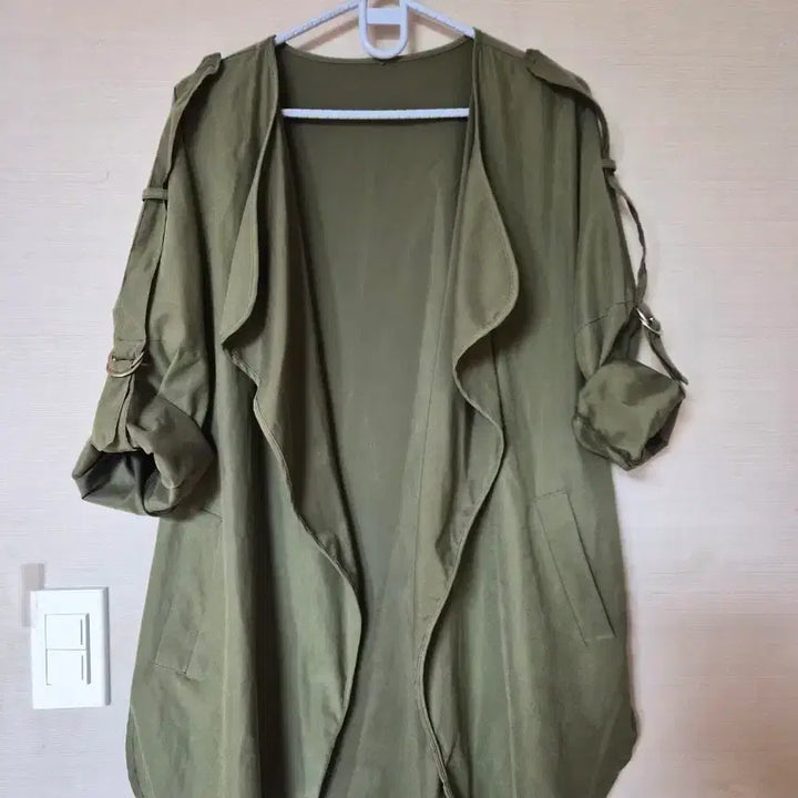 [BUNJANG] Khaki Roll-up Trench Coat Mid-Season Outerwear / 카키색 롤업 트렌치 코트 간절기 아우터