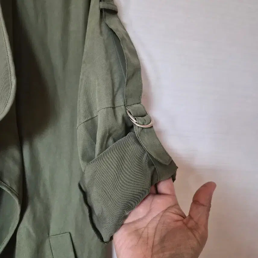 [BUNJANG] Khaki Roll-up Trench Coat Mid-Season Outerwear / 카키색 롤업 트렌치 코트 간절기 아우터