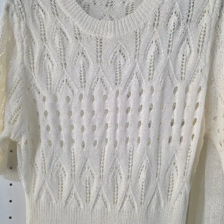 [BUNJANG] White Knit Crochet Long Dress / 화이트 니트 펀칭 롱 원피스(새것)