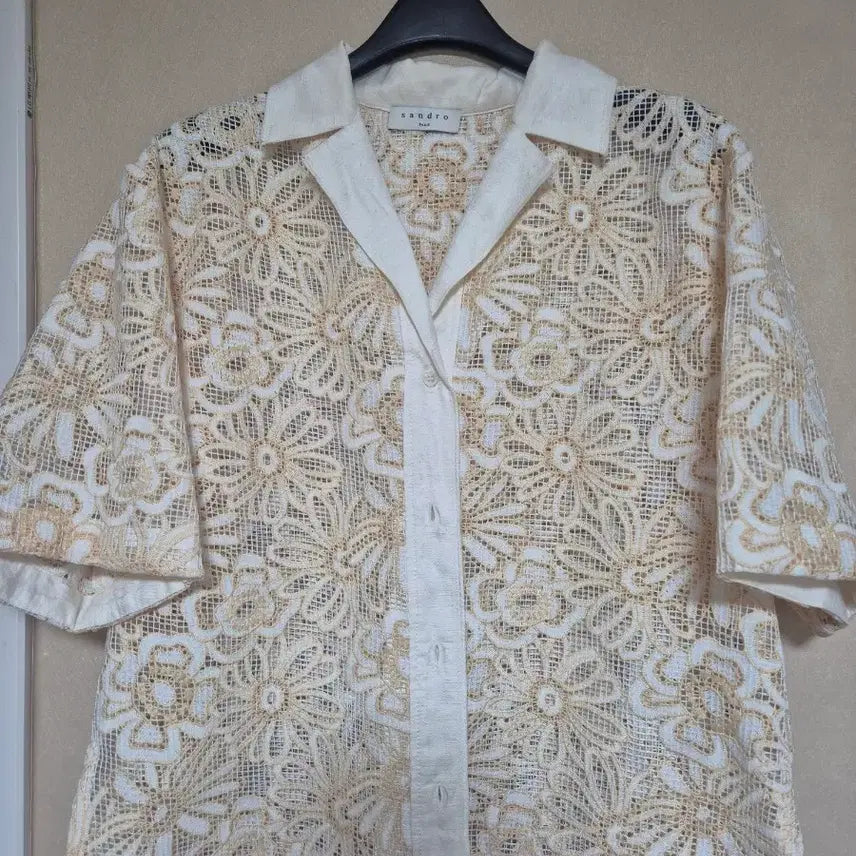 [BUNJANG] Sandro Punchwork Embroidery Shirt / 산드로 펀칭자수 셔츠
