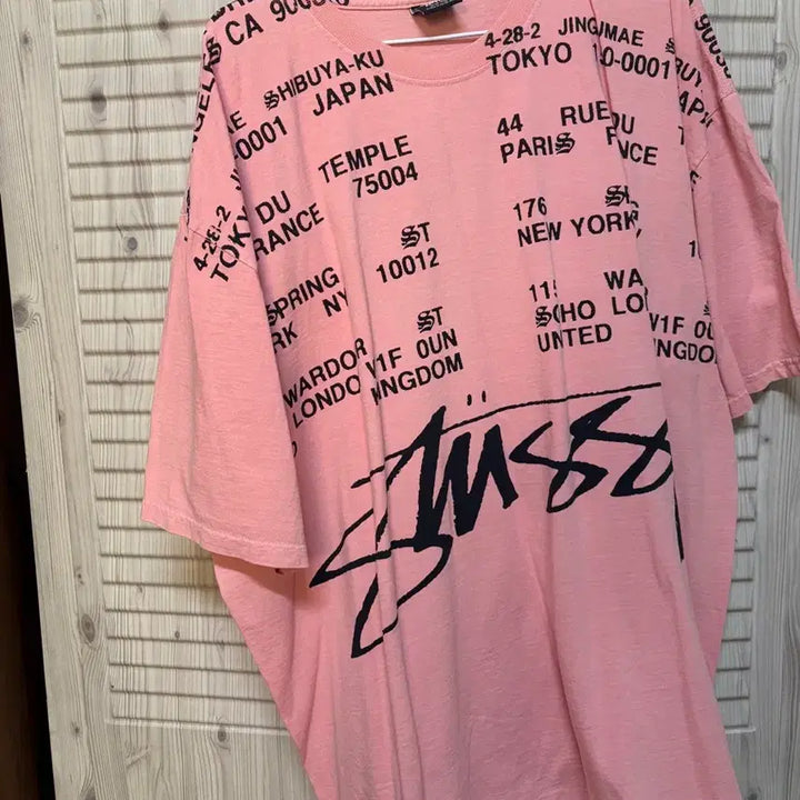 [BUNJANG] Stussy Pink World Tour Short Sleeve T-Shirt / 스투시 핑크 월드 투어 반팔 티셔츠