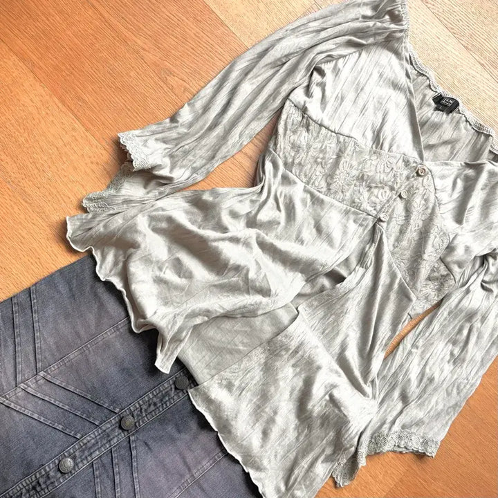 [BUNJANG] Vintage Bohemian Lace Denim Co-ord Set / 빈티지 니혼진 보헤미안 레이스 데님 코디세트