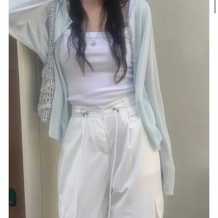 [BUNJANG] Lily Summer Ribbed Round Long Sleeve Cardigan / 간절기 살안타템 릴리 여름 골지 라운드 긴팔 가디건 에이블리 블랙업 글로
