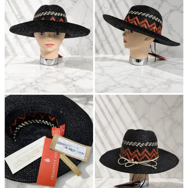 [BUNJANG] Helen Kaminski Raffia Wide Brim Hat (Black/Orange Pattern) / (정품/새상품) 헬렌카민스키 라피아 와이드 브림 햇 (블랙 / 오렌지)