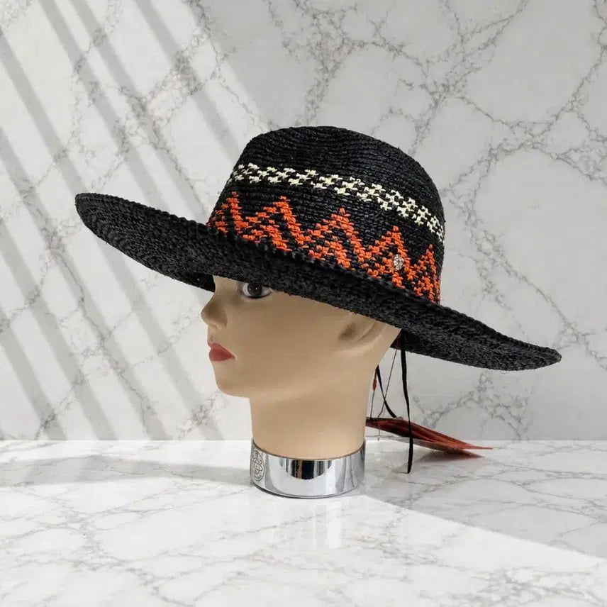 [BUNJANG] Helen Kaminski Raffia Wide Brim Hat (Black/Orange Pattern) / (정품/새상품) 헬렌카민스키 라피아 와이드 브림 햇 (블랙 / 오렌지)