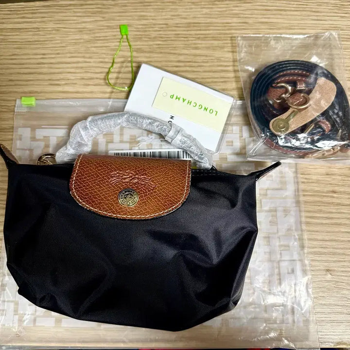 [BUNJANG] Longchamp Le Pliage Original Handle Pouch Black with Strap / 롱샴 르 플리아쥬 오리지널 핸들 파우치 블랙 + 스트랩 가방끈