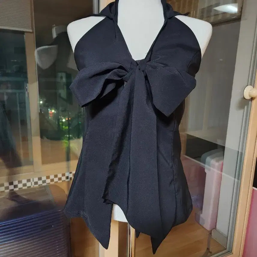 [BUNJANG] Black Ribbon Halterneck Blouse / 블랙 리본 홀터넥 블라우스
