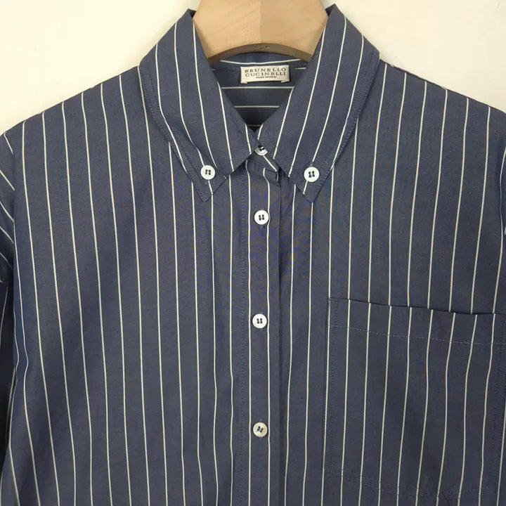 [BUNJANG] Brunello Cucinelli Navy Stripe Shirt (Made in Italy) / [66] 브루넬로 쿠치넬리 네이비 스트라이프 셔츠 (made in ita