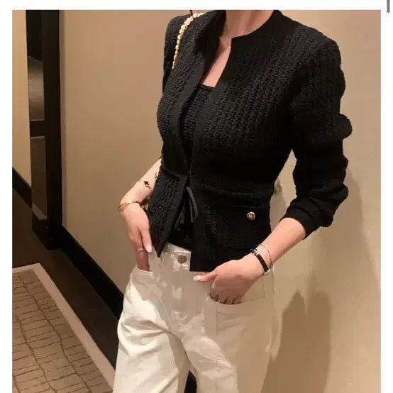 [BUNJANG] Obzest Moe Tweed Cardigan Set Black / 오브제스트 모에 트위드 가디건 세트 블랙