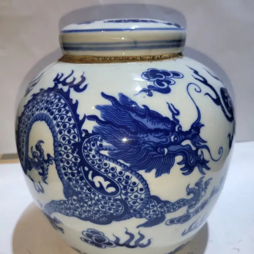 [BUNJANG] Chinese Celadon Porcelain Tea Caddy with Dragon Motif, Sealed Pu-erh / 중국도자기 운용문 찻통 밀봉 숙차