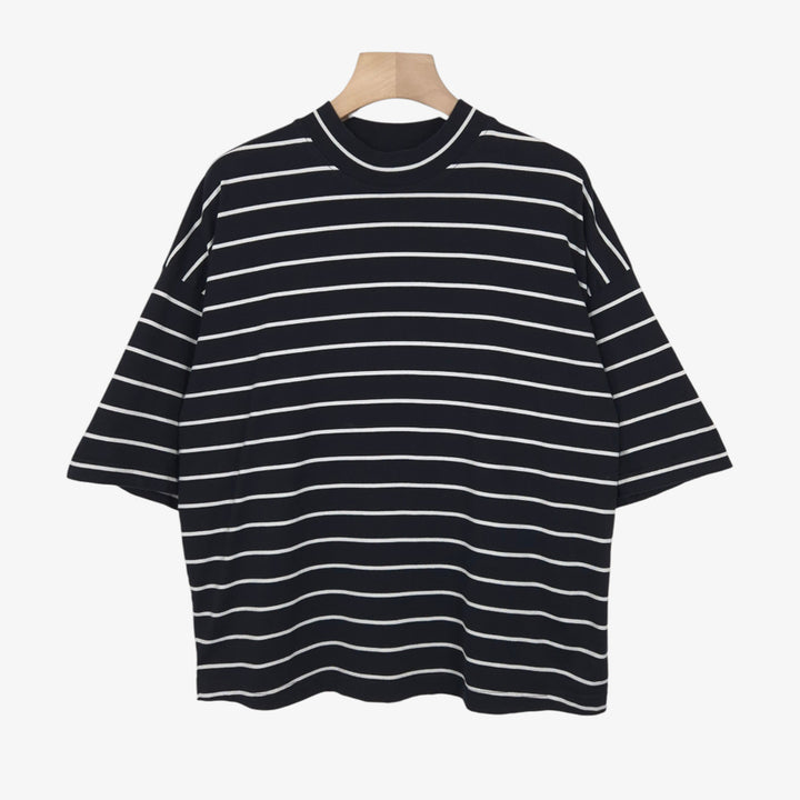 [BUNJANG] COS Black Stripe Relaxed Fit Mock Neck Short Sleeve T-Shirt / [100-105] COS 코스 블랙 스트라이프 루즈핏 모크넥 반팔 티셔츠