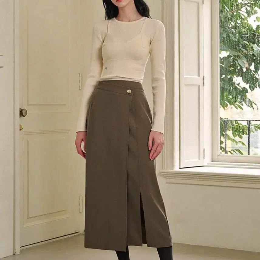 [BUNJANG] MICENE Bronze Wrap Button Long Skirt (L) / (새상품) 미케네 브론즈 랩 버튼 롱 스커트 2(29-30, L) 판매합