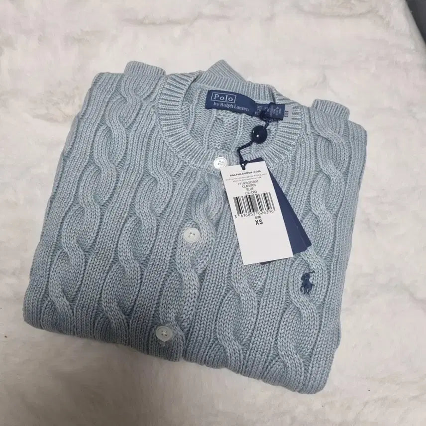 [BUNJANG] Polo Ralph Lauren Cable Knit Cardigan Light Chambray XS / [새상품] 폴로 랄프로렌 케이블 가디건 라이트 샴브레이 xs