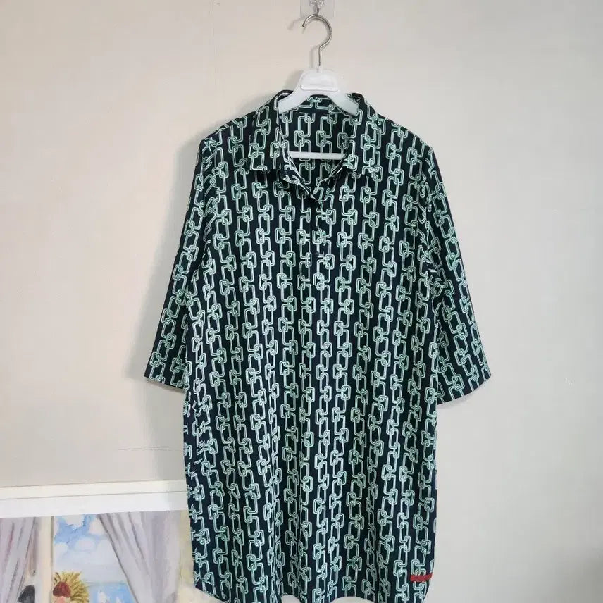 [BUNJANG] Golbang Chain Pattern Long Shirt Dress / 골방. 체인 패턴 롱셔츠블라우스겸원피스 77