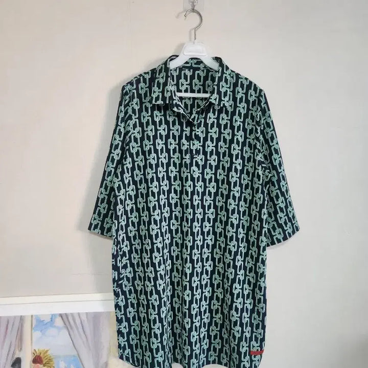[BUNJANG] Golbang Chain Pattern Long Shirt Dress / 골방. 체인 패턴 롱셔츠블라우스겸원피스 77