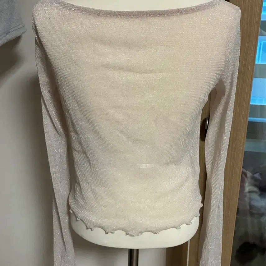[BUNJANG] Sheer Glitter Shirring Sleeve Blouse / 시스루 글리터 셔링 슬리브