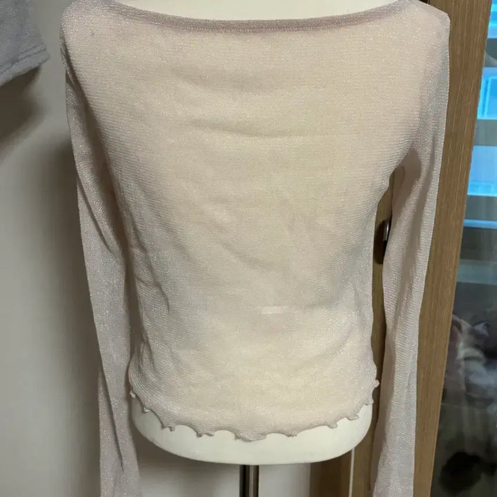 [BUNJANG] Sheer Glitter Shirring Sleeve Blouse / 시스루 글리터 셔링 슬리브